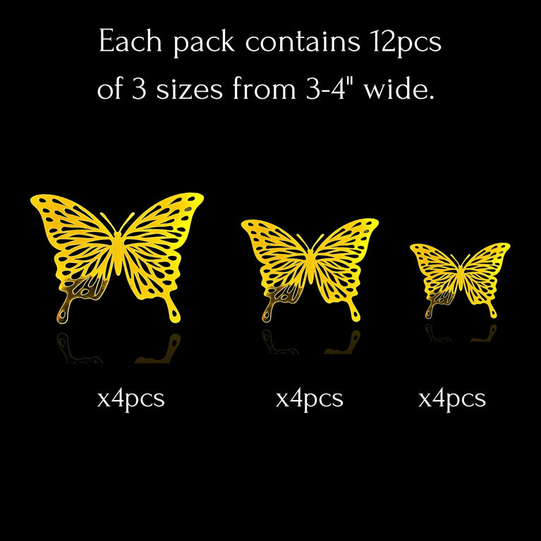 3D Gold Craft Butterflies Kids Room Wall Decor 12-Set