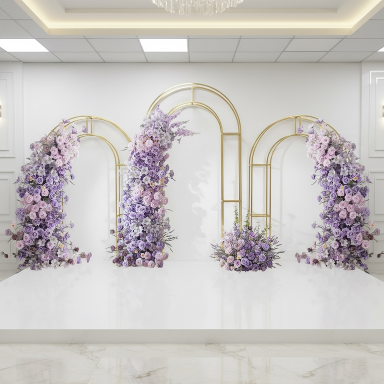 AURA Gold Arch Backdrop | 3D Metal Wedding Decor