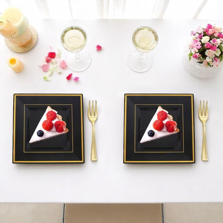 Bliq Square Disposable Plastic Dinning and Dessert Plates 60-Pack