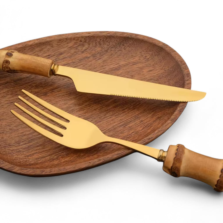 Bamboo 4-Piece Gold Cutlery Set for Rent