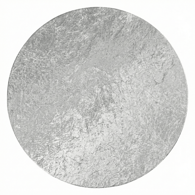 Round silver velvet tablecloth on a white background