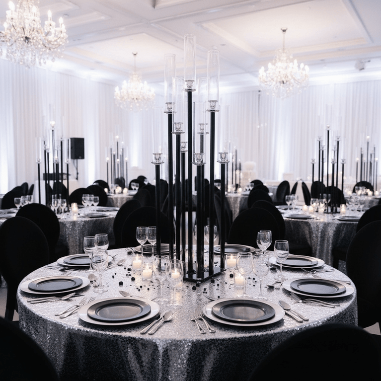 9-Arm Black Candle Holder for Rent