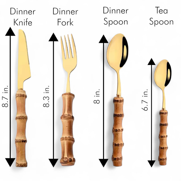 Bamboo 4-Piece Gold Cutlery Set for Rent