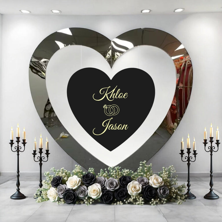 Heart Mirror Gold Wedding Backdrop - Cupid Arch Metal Stand