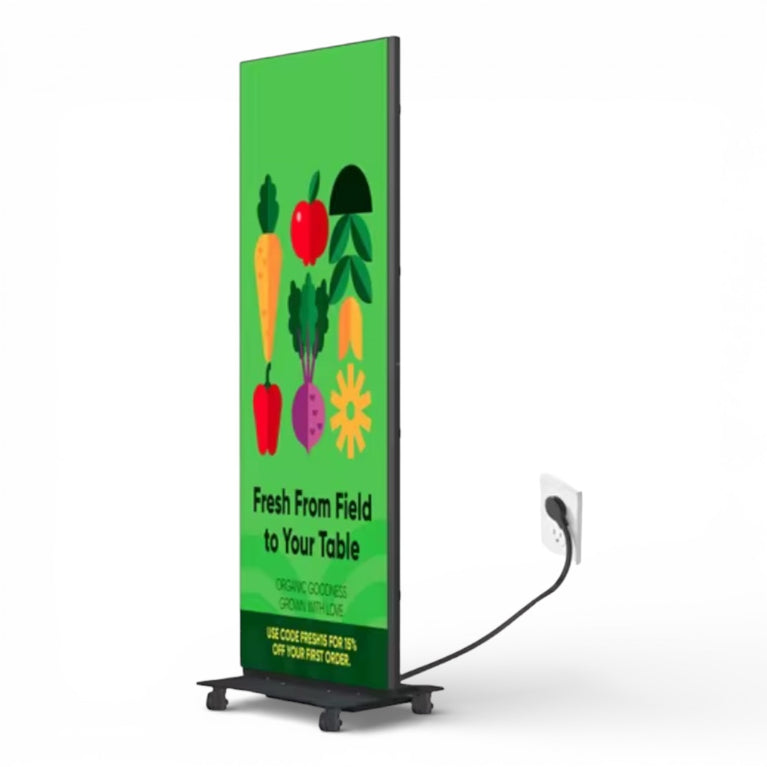 LED digital screen display with colorful image on a white background.