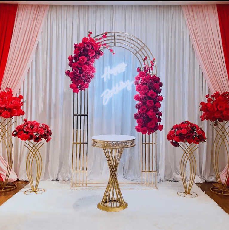 Lunette Wedding Arch Shiny Gold Backdrop Staging Frames
