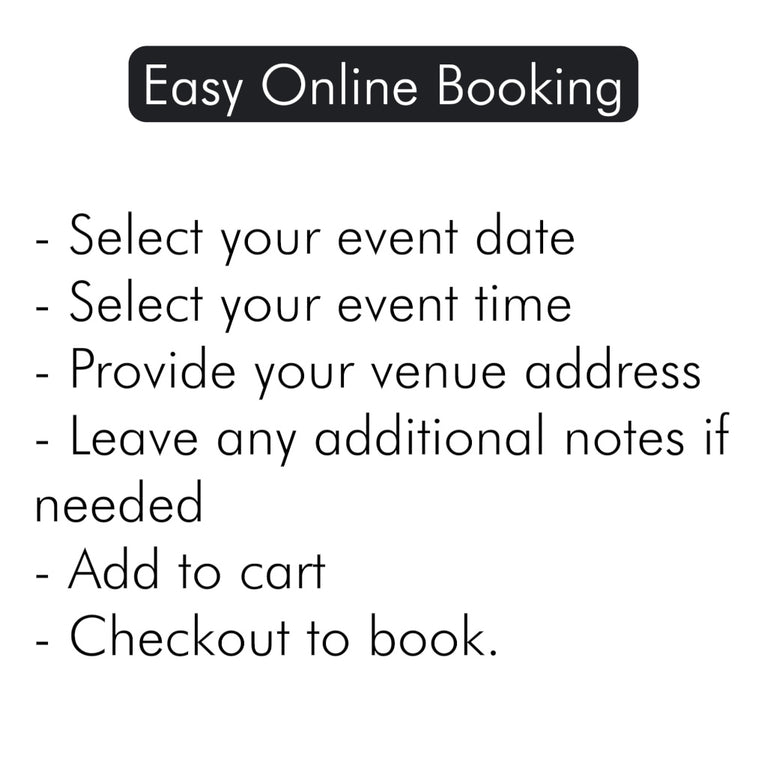 Text instructions for easy online booking of party rentals on a white background