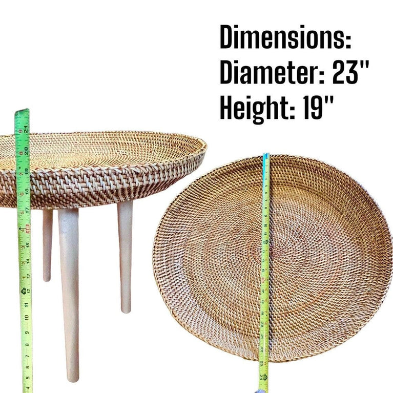Round Handwoven Rattan Wicker Boho Coffee Table
