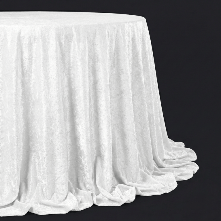 White round velvet tablecloth on a black background