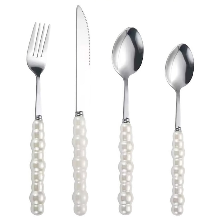 White Pearl Beaded Cutlery Set for Rent