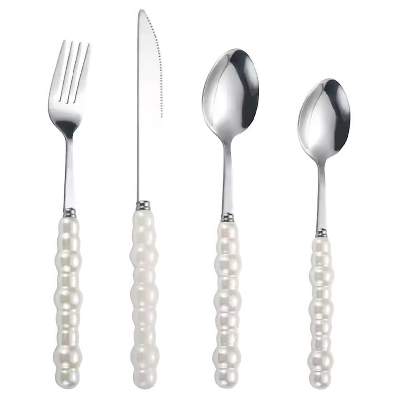 White Pearl Beaded Cutlery Set for Rent