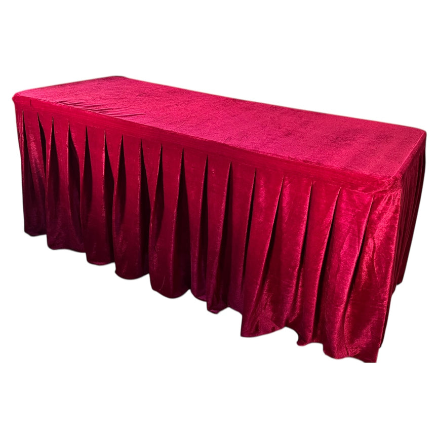 Burgundy velvet tablecloth on a white background