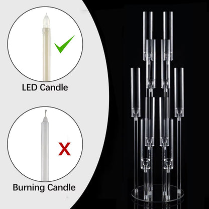 Clear candle holder with LED candle on a black background