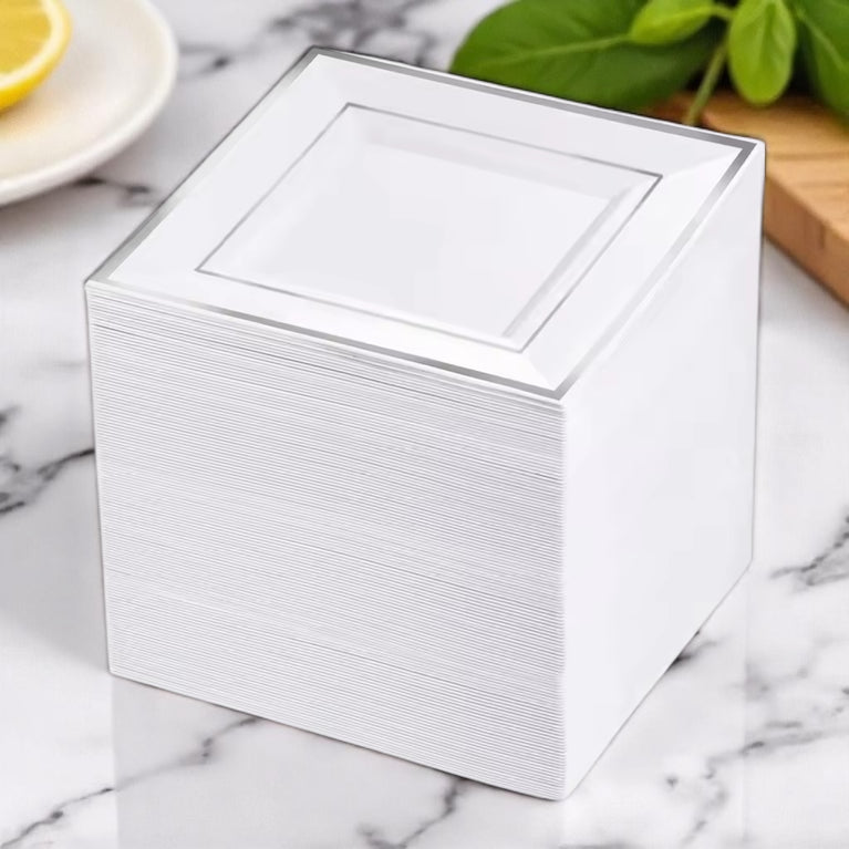 Bliq Square Disposable Dessert Plastic 6 Inch Plates 100-Pack