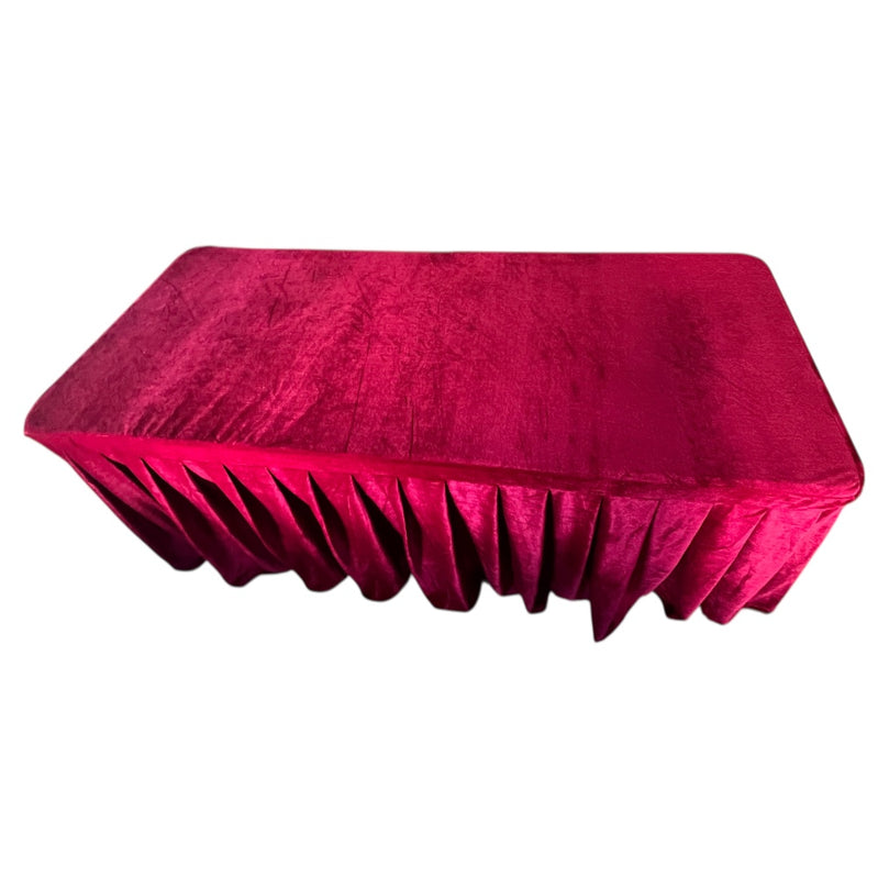 Burgundy velvet tablecloth on a white background