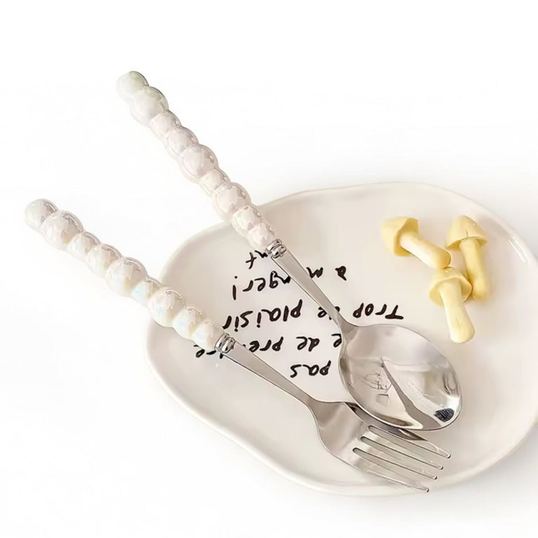 White Pearl Beaded Cutlery Set for Rent