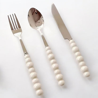 White Pearl Beaded Cutlery Set for Rent