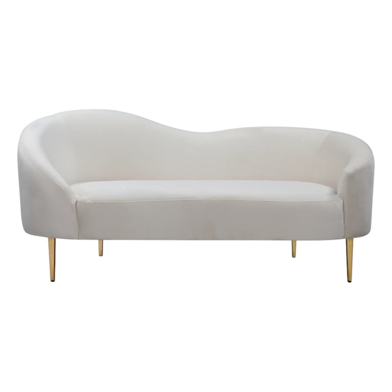 White wavy sofa with gold legs on a white background