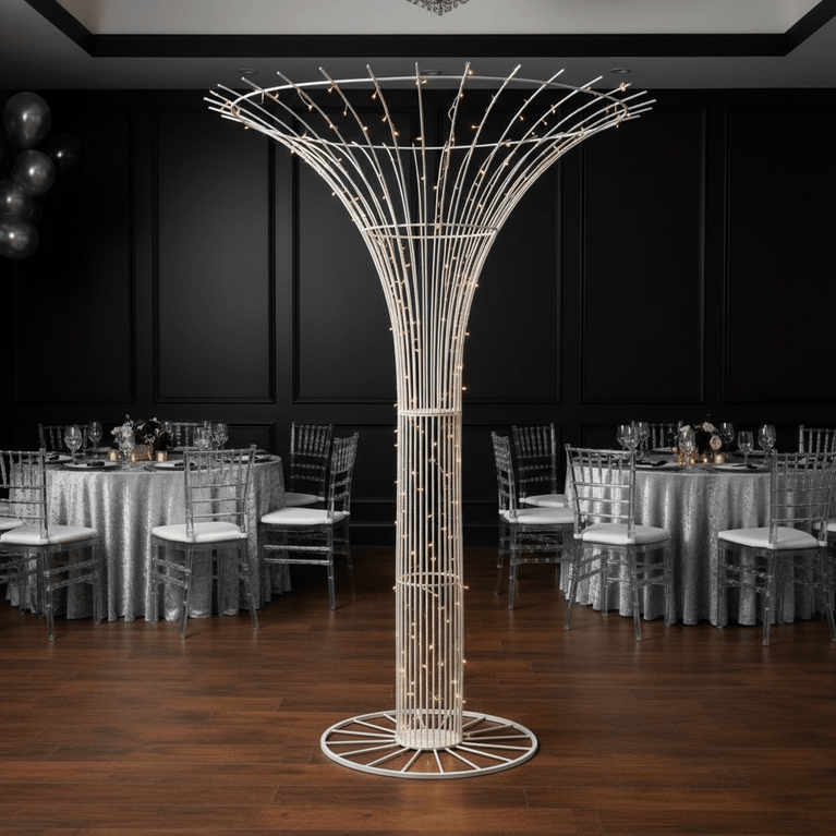 Decorative wedding floor prop with LED lights in a banquet hall setting