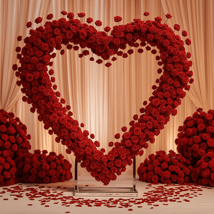 Heart Backdrop with Red Floral Arrangement for Rent