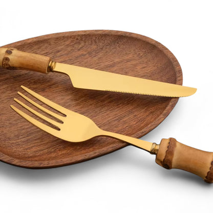 Bamboo 4-Piece Gold Cutlery Set for Rent