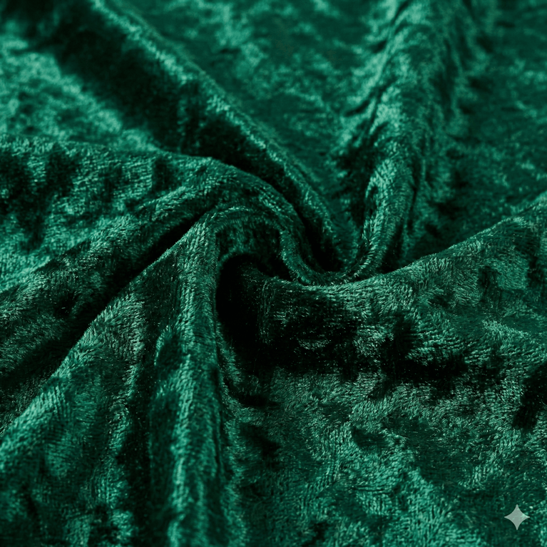 Close-up of emerald green velvet fabric