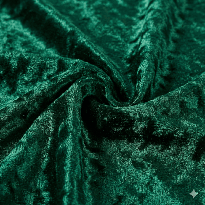 Close-up of emerald green velvet fabric