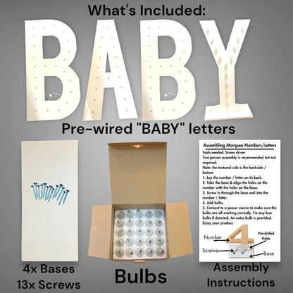 Package box of marquee light up letters showing how they are shipped.