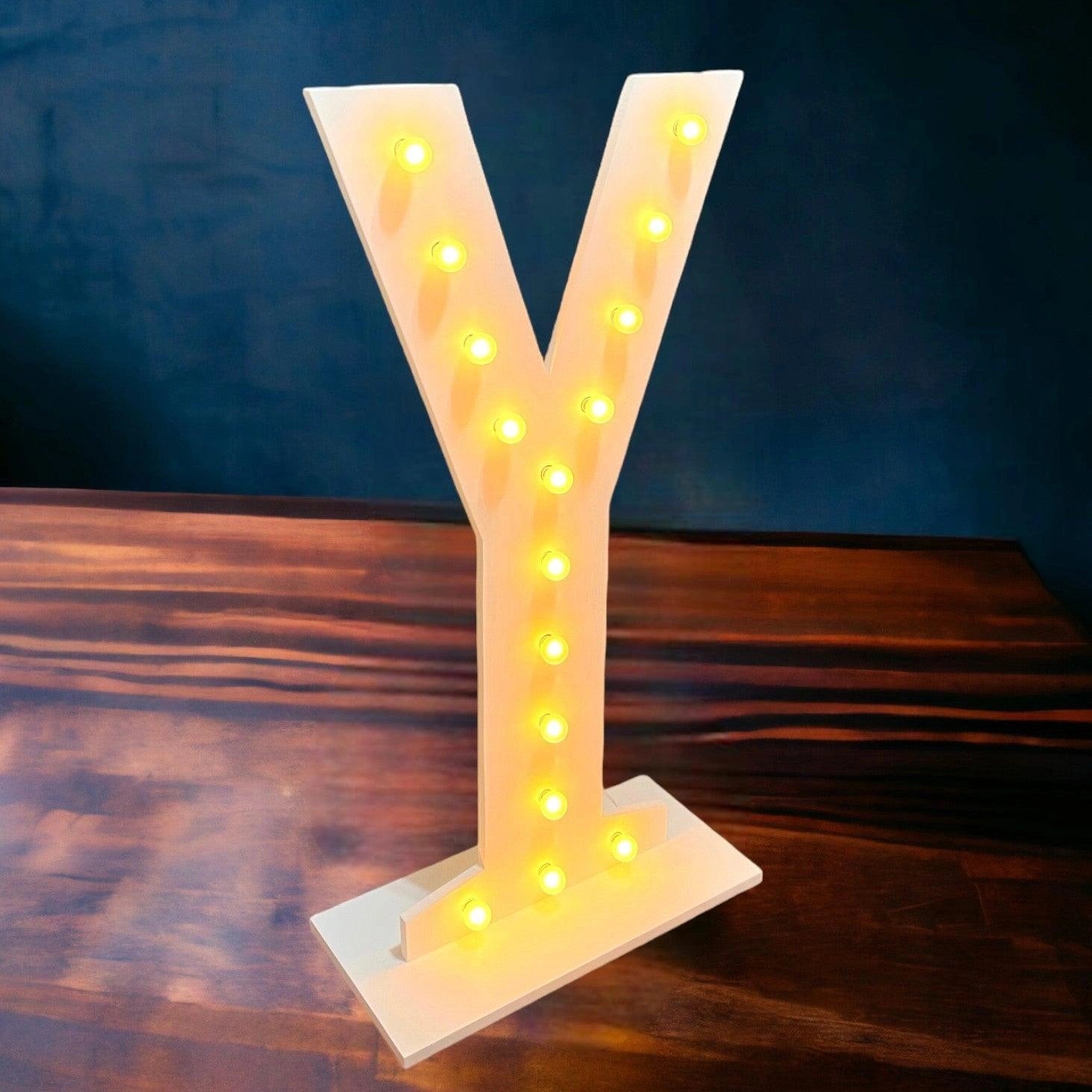 marquee light up letter Y side view