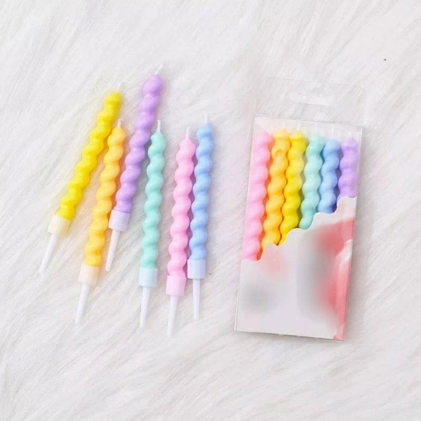 Birthday Cake Candle Toppers Colorful Spiral 6-Pack