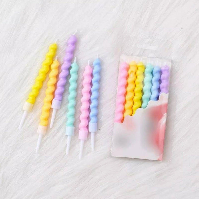 Birthday Cake Candle Toppers Colorful Spiral 6-Pack