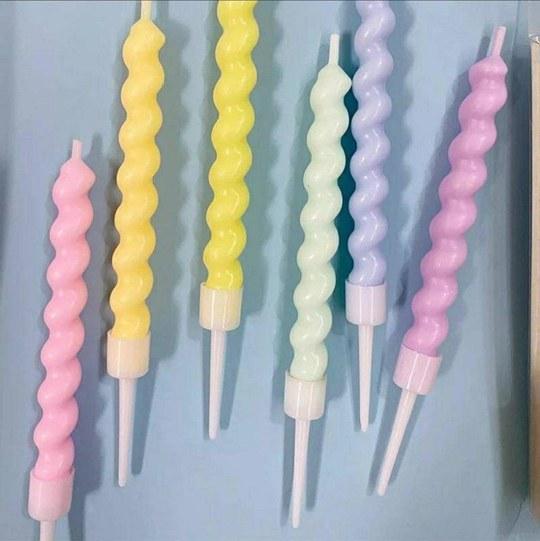Birthday Cake Candle Toppers Colorful Spiral 6-Pack
