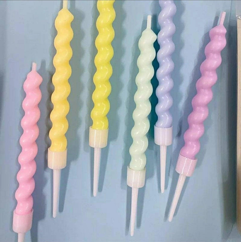 Birthday Cake Candle Toppers Colorful Spiral 6-Pack