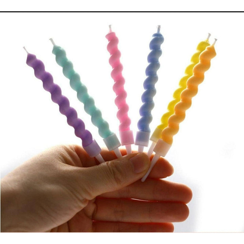 Birthday Cake Candle Toppers Colorful Spiral 6-Pack