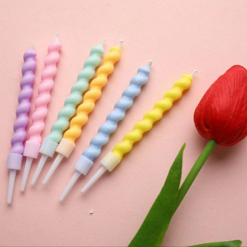 Birthday Cake Candle Toppers Colorful Spiral 6-Pack