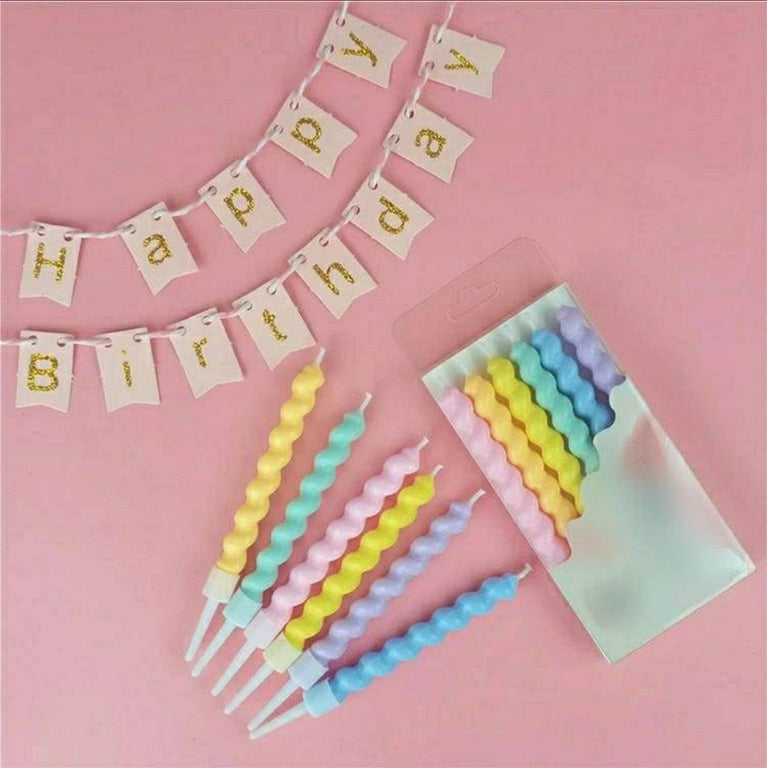 Birthday Cake Candle Toppers Colorful Spiral 6-Pack