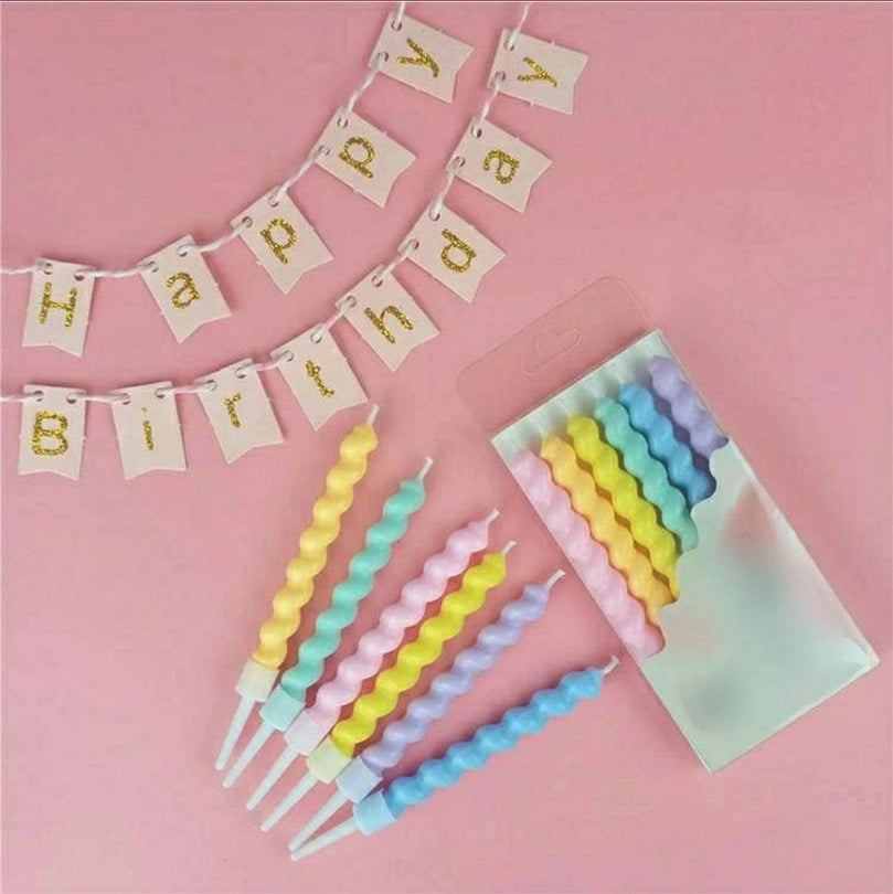 Birthday Cake Candle Toppers Colorful Spiral 6-Pack