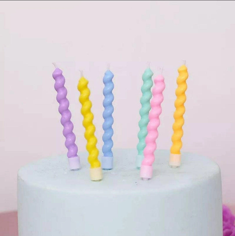 Birthday Cake Candle Toppers Colorful Spiral 6-Pack