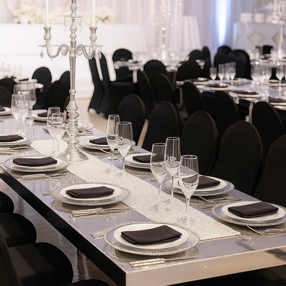 Black Dining Chair Cover - Wedding Banquet Arched Slipcover