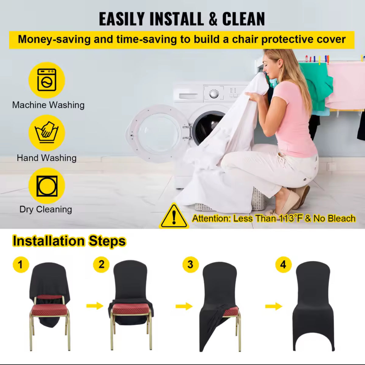 Black Dining Chair Cover - Wedding Banquet Arched Slipcover