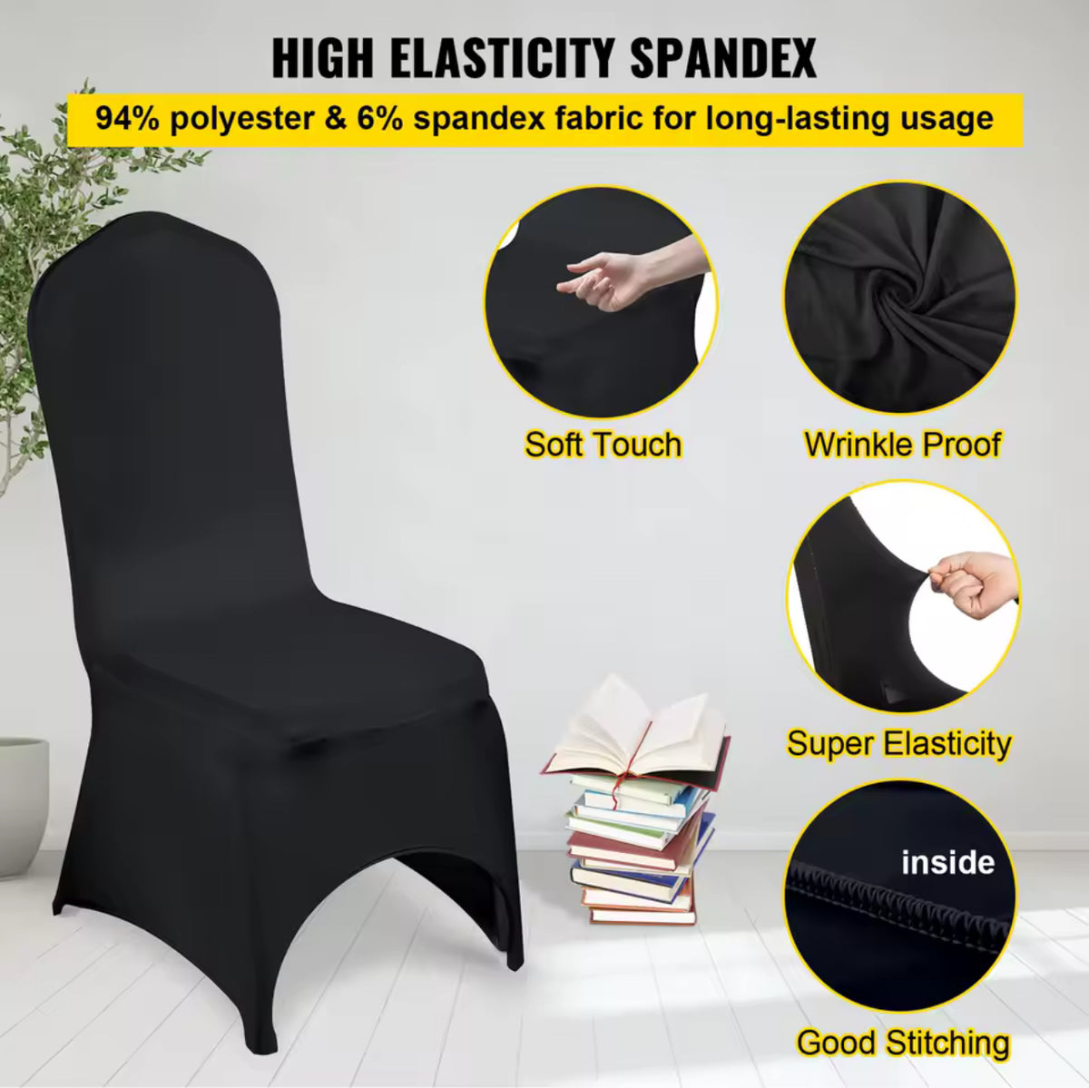 Black Dining Chair Cover - Wedding Banquet Arched Slipcover