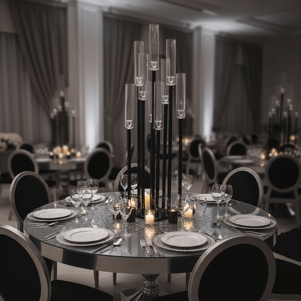 9-Arm Black Candle Holder for Rent