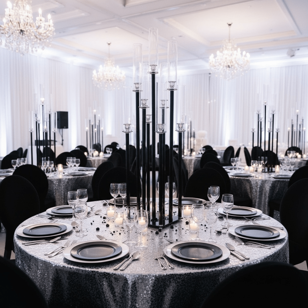 9-Arm Black Candle Holder for Rent