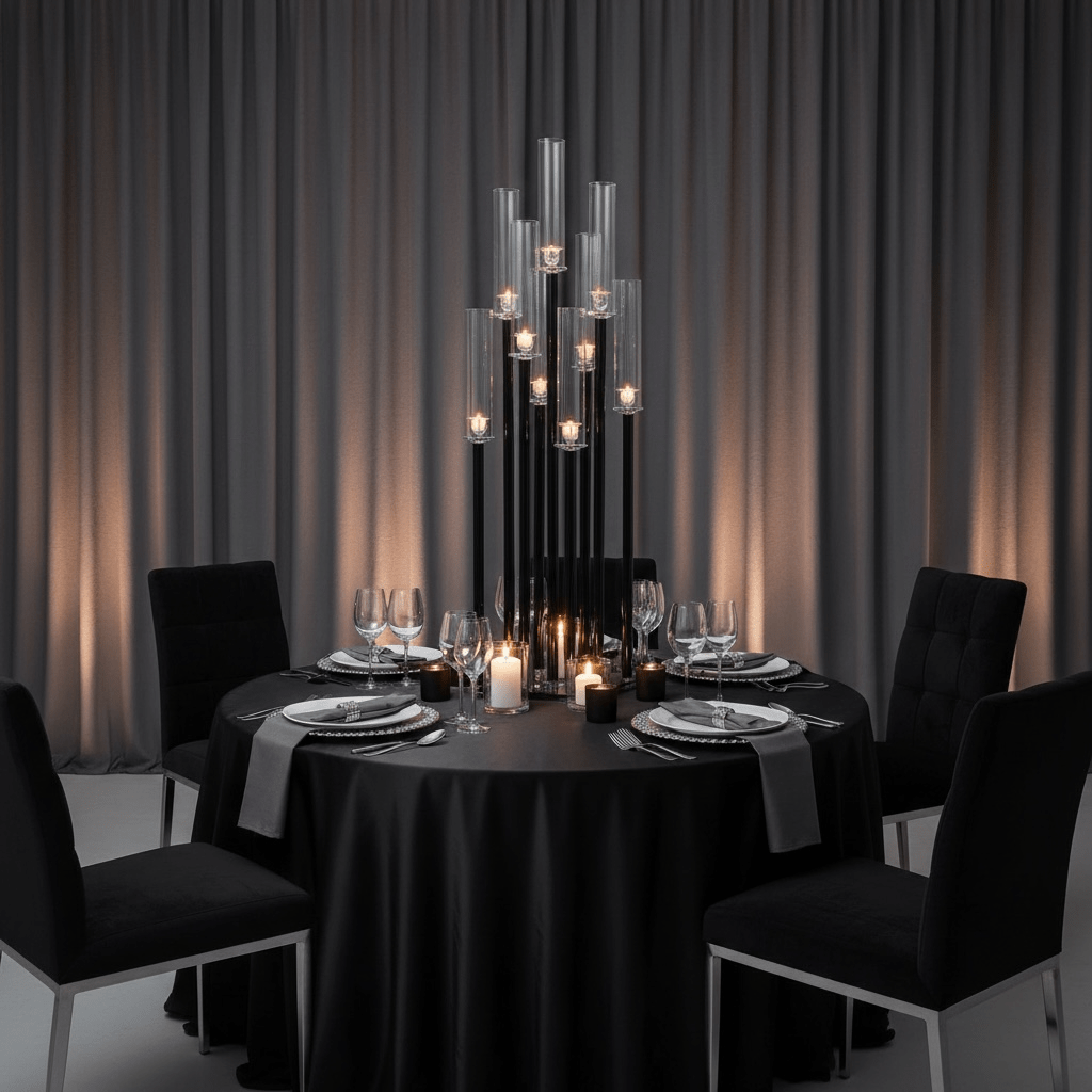 9-Arm Black Candle Holder for Rent