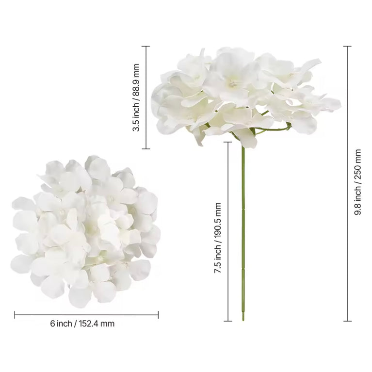 White Hydrangea Single 6 Inch Stem Artificial Flower 10-Pack