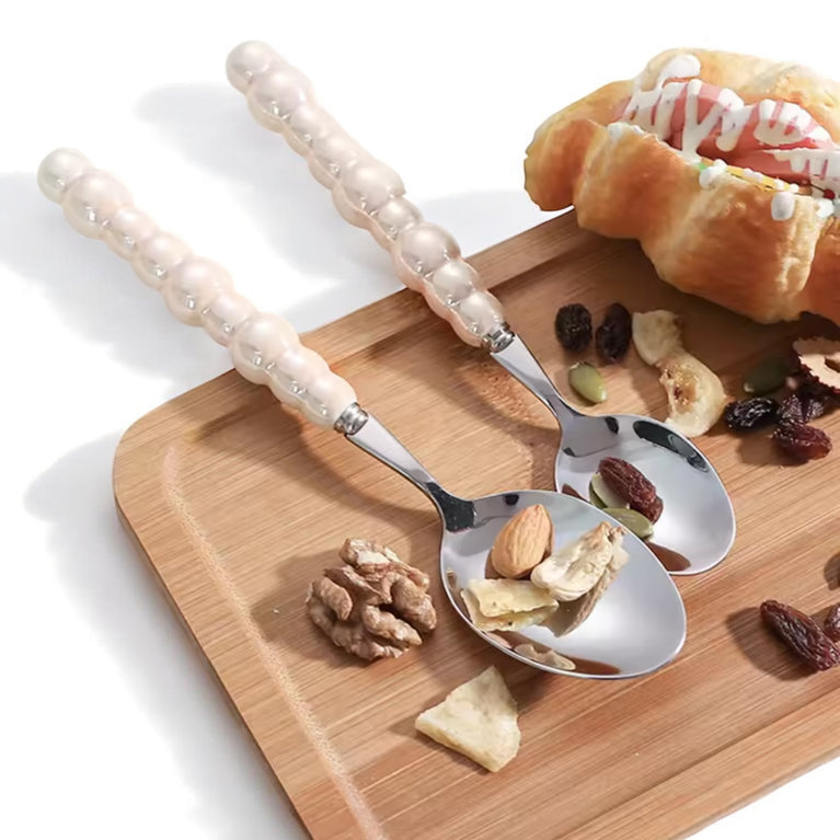 White Pearl Beaded Cutlery Set for Rent