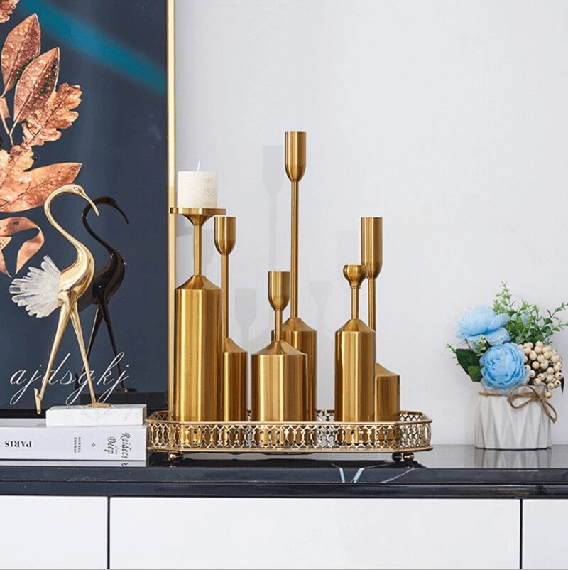 Chrome Metal Candle Holder Table Centerpieces