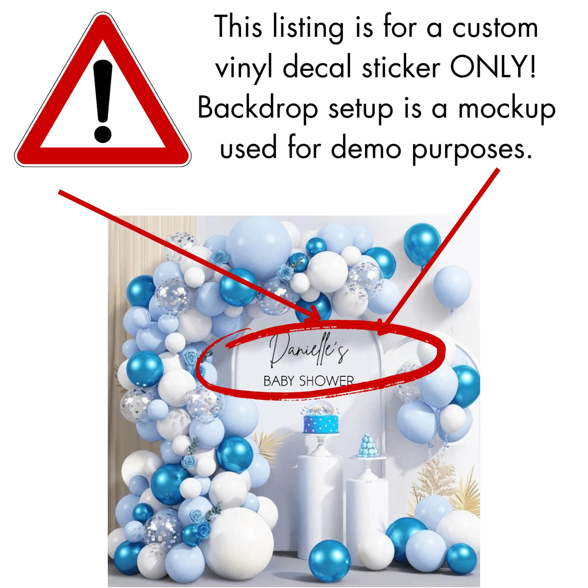 Backdrop Sticker Sample Custom Name Baby Shower Backdrop Vinyl Decal Sticker – Décor Maniacs