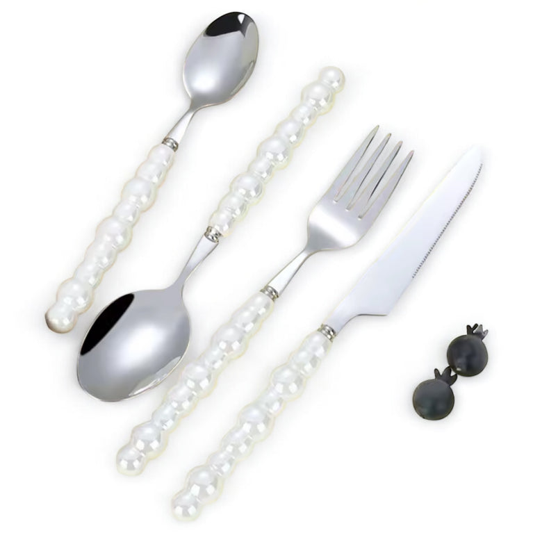 White Pearl Beaded Cutlery Set for Rent