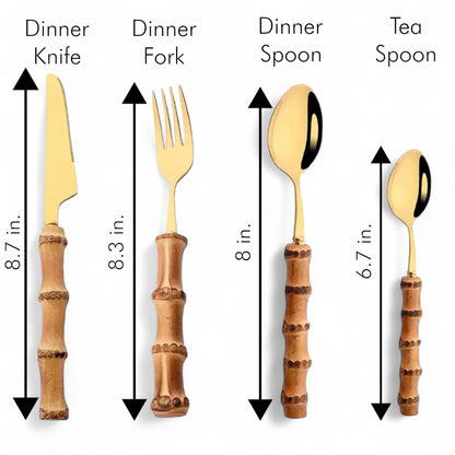 Bamboo 4-Piece Gold Cutlery Set for Rent